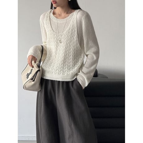 knit vest & pullover set /4color　NK2641