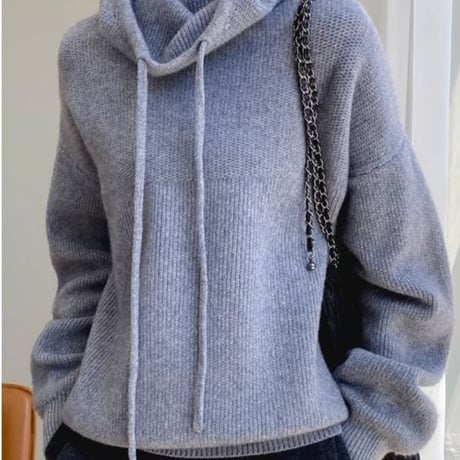 volume neck knit hoodie /4color　NK2692
