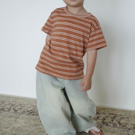 stripe rib tee｜orange