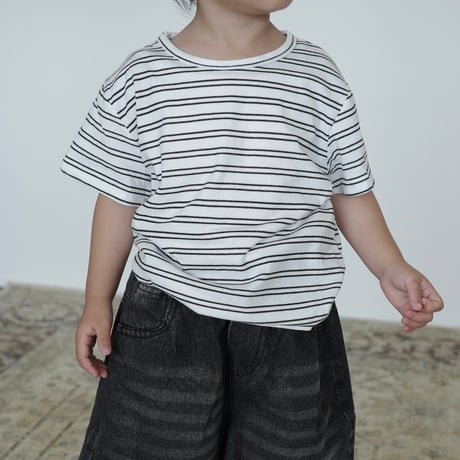 stripe rib tee｜white