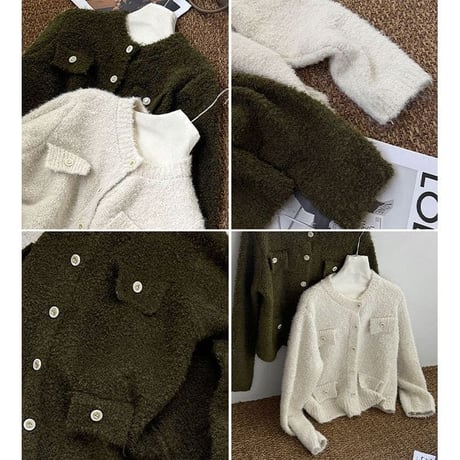 collarless pocket detail knit cardigan　MA2268