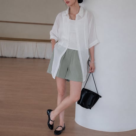 sheer tie hem short sleeve shirt/3color　MA2030