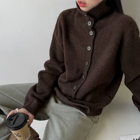 high neck button knit cardigan /2color　MA2289