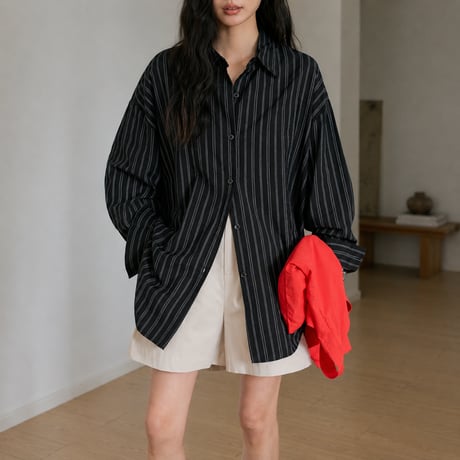 sheer stripe over shirt cardigan/3color　MA2027
