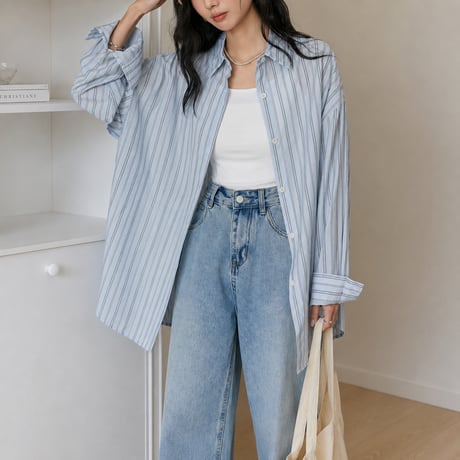 sheer stripe over shirt cardigan/3color　MA2027