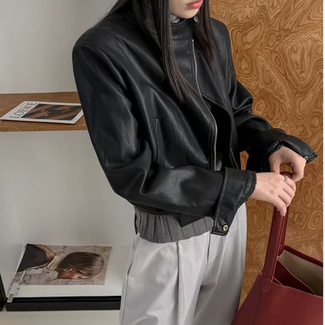 stand collar pu leather short jacket　MA2223