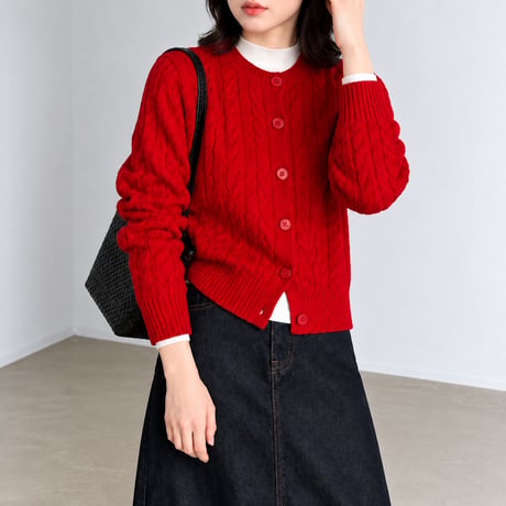 cable crew neck knit cardigan /4color　MA2291