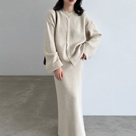 button cuff knit top and skirt set /3color　MA2283
