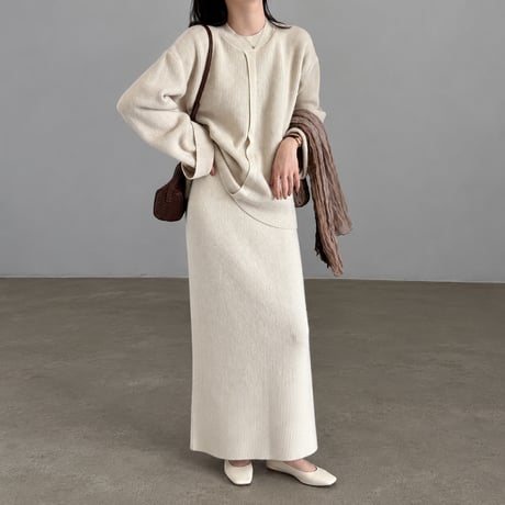 button cuff knit top and skirt set /3color　MA2283