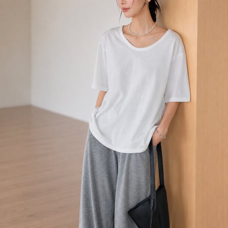 back slit twist half sleeve top/2color　MA2031