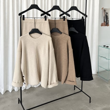 button cuff knit top and skirt set /3color　MA2283