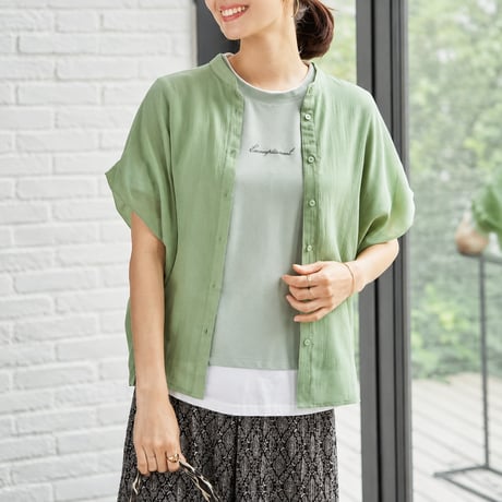 round neck front button short sleeve shirt/4color　MA2089