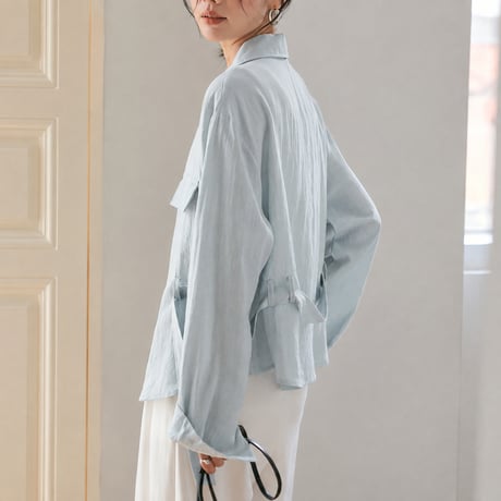 belted lapel collar long sleeve shirt　MA2121