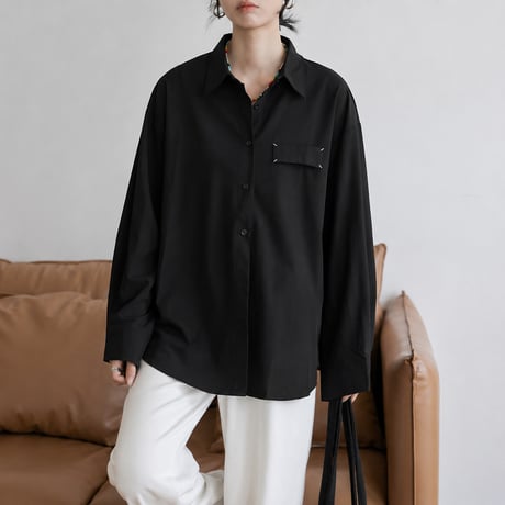 black drape lapel long sleeve shirt　MA2140