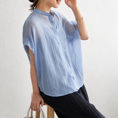 round neck front button short sleeve shirt/4color　MA2089