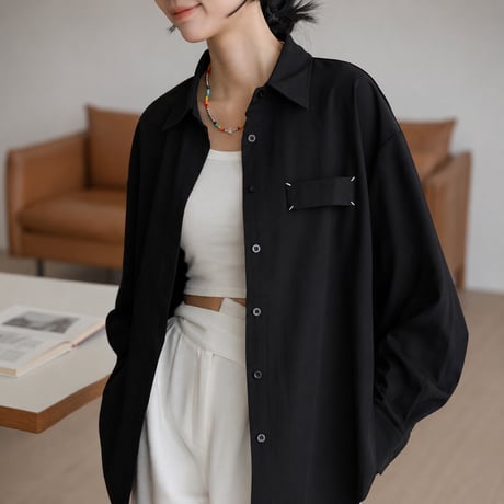 black drape lapel long sleeve shirt　MA2140