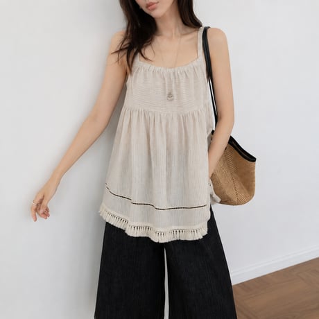 linen fringe gather camisole/2color　MA2103