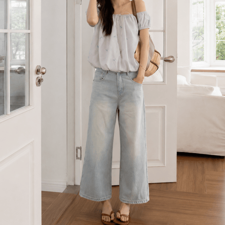 vintage wash cropped wide denim pants/2color　MA2081
