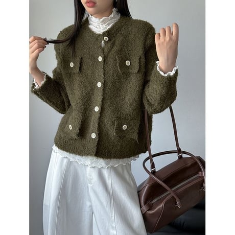 collarless pocket detail knit cardigan　MA2268