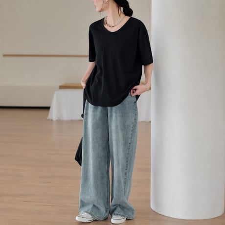 back slit twist half sleeve top/2color　MA2031