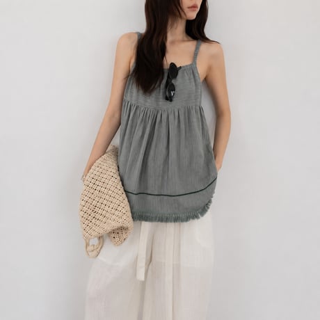 linen fringe gather camisole/2color　MA2103