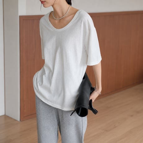 back slit twist half sleeve top/2color　MA2031