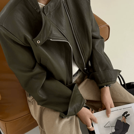 stand collar pu leather short jacket　MA2223