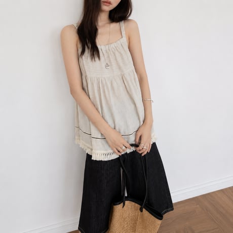 linen fringe gather camisole/2color　MA2103