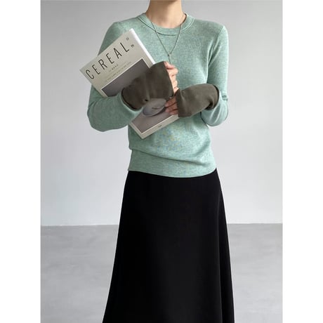 bicolor cuff crew neck knit　MA2273