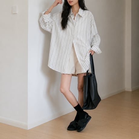 sheer stripe over shirt cardigan/3color　MA2027
