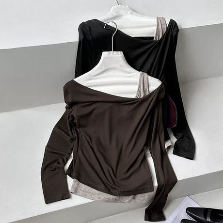 asymmetric layered long sleeve top /2color　MA2288