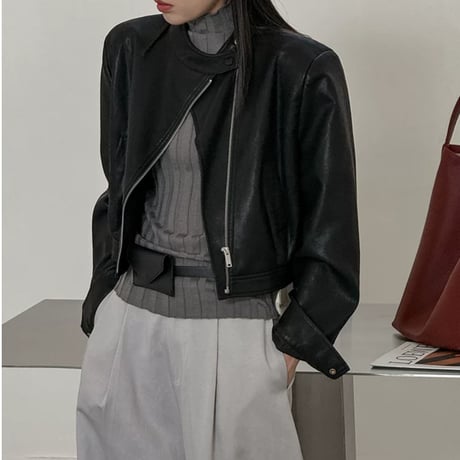 stand collar pu leather short jacket　MA2223