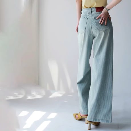 retro stripe washed wide leg denim pants　MA2033