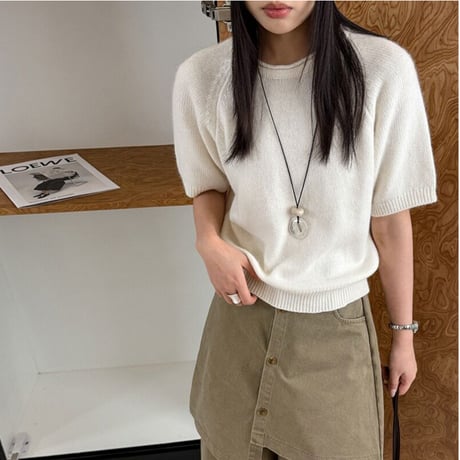 round neck short sleeve wool knit pullover　MA2229
