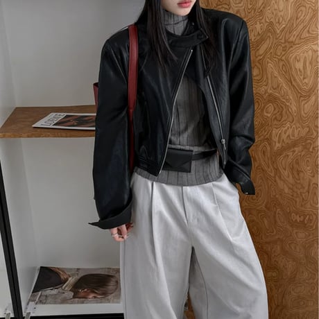 stand collar pu leather short jacket　MA2223