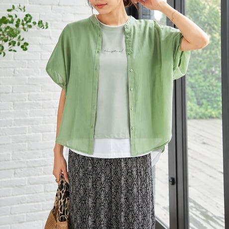 round neck front button short sleeve shirt/4color　MA2089