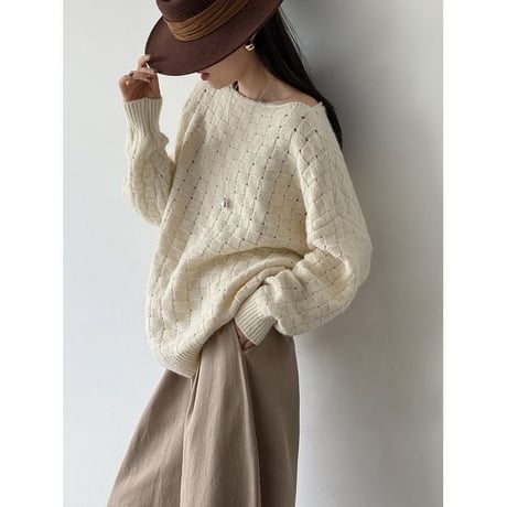 boat neck cable knit pullover　MA2264