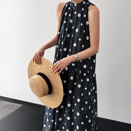 dot embroidery check sleeveless one piece　MA1994