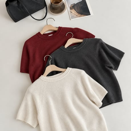 round neck short sleeve wool knit pullover　MA2229