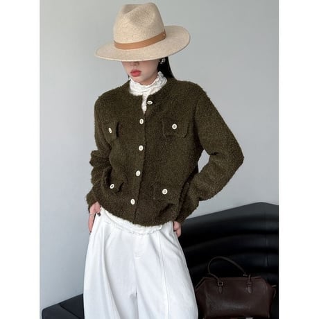 collarless pocket detail knit cardigan　MA2268