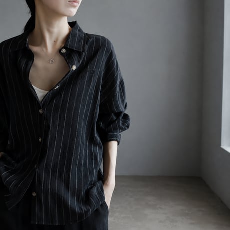 linen blend sheer stripe over shirt/3color　MA2034