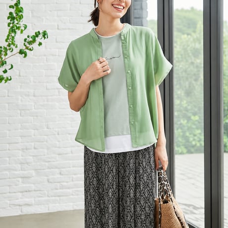 round neck front button short sleeve shirt/4color　MA2089
