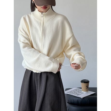 high neck zip up knit cardigan　MA2266
