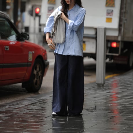 indigo high waist wide denim pants　MA2085