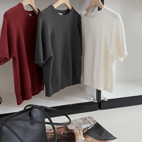 round neck short sleeve wool knit pullover　MA2229