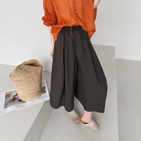 linen gathered cropped pants /2color　MA2077