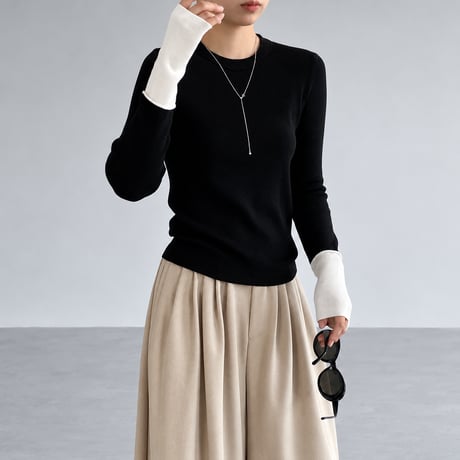 bicolor cuff crew neck knit　MA2273