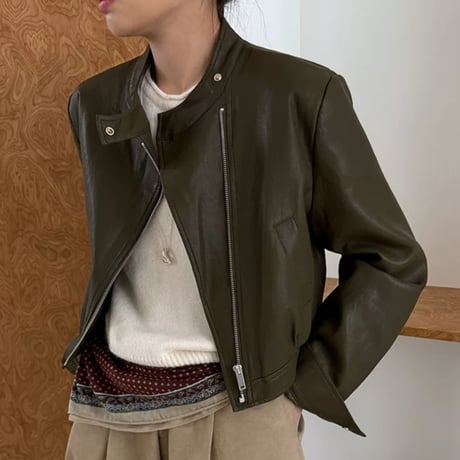stand collar pu leather short jacket　MA2223