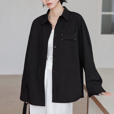 black drape lapel long sleeve shirt　MA2140