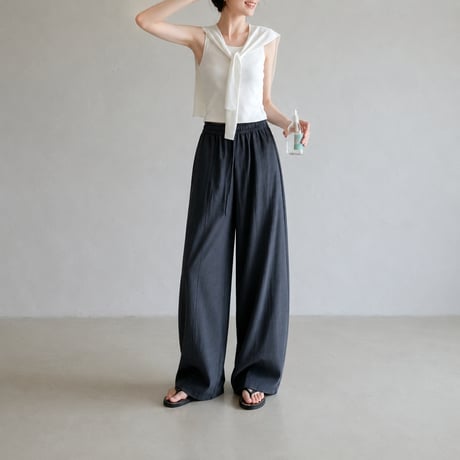 cool touch navy high waist wide pants　MA2076